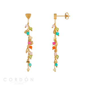 Pendientes Largos Acabado Oro 18 Kt Piedras Multicolor Vidal Vidal