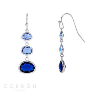 Pendientes Largos Acabado Rodio Triple Cristal Azul Vidal Vidal