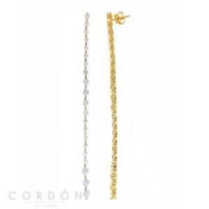 Pendientes Plata Chapado Dorado Tira Circonitas Blancas Salvatore