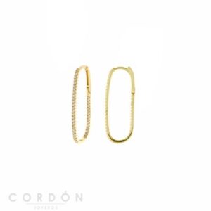 Pendientes Plata Chapado Dorado Aro Ovalado Circonitas Blancas Salvatore