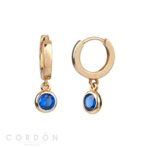 Pendientes Plata Acabado Oro 18Kt Aro Circonita Redonda Azul Vidal Vidal