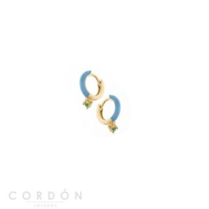 Pendientes Plata Chapado Dorado Aro Esmalte Turquesa Salvatore