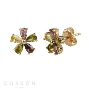 Pendientes Acabado en Oro 18 Kt Flor Multicolor Vidal Vidal