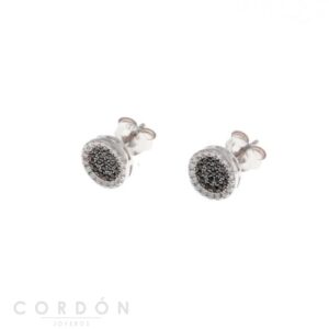 Pendientes Plata Rodio Redondos Spinel Negro Salvatore