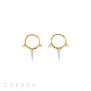 Pendientes Plata Chapado Dorado Aro Tres Pinchos Blanco Salvatore