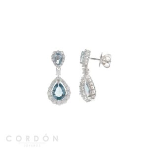 Pendientes Plata Rodio Cristal Azul Zafiro Peras Salvatore