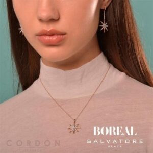 Pendientes Plata Chapado Rosa Aro Con Cadena Estrella Polar Salvatore