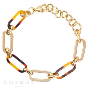 Pulsera Acabado Oro 18 Kt Eslabones y Carey Grueso Vidal Vidal