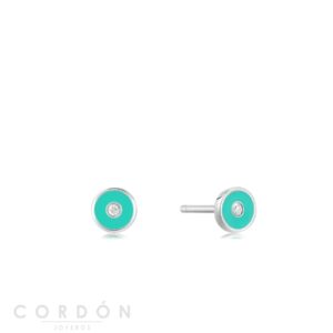 Pendientes Teal Enamel Disc Silver Stud Ania Haie