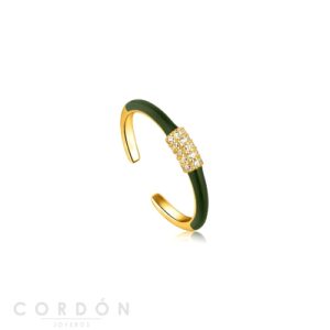Anillo Forest Green Enamel Carabiner Gold Adjustable Ania Haie