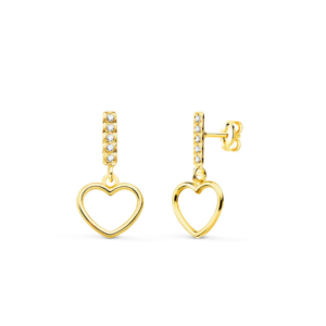 Pendientes Caída Corazón Circonitas Oro 18K