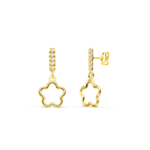 Pendientes Caída Flor Circonitas Oro 18K