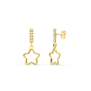 Pendientes Caída Estrella Circonitas Oro 18K