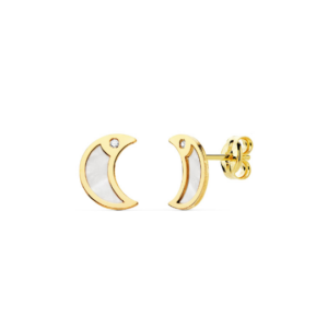 Pendientes Luna Nácar Circonita Oro 18K