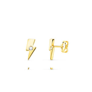 Pendientes Oro 18K Rayo con Circonita