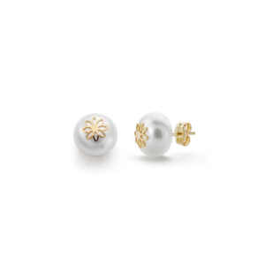 Pendientes Perla Flor Oro 18K