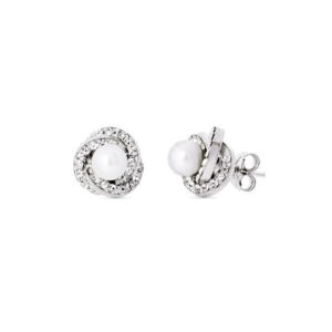 Pendientes Nudo Perla Oro Blanco 18K