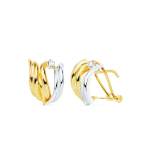 Pendientes Oro Bicolor Cierre Omega Circonita