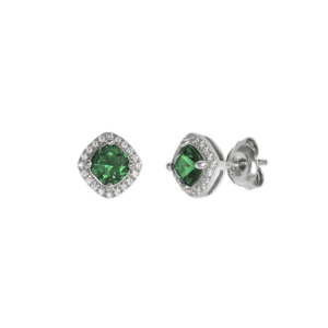 Pendientes Plata Circonita Verde y Blanca