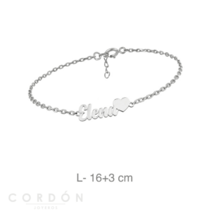 Pulsera Personalizada Nombre Corazón Plata