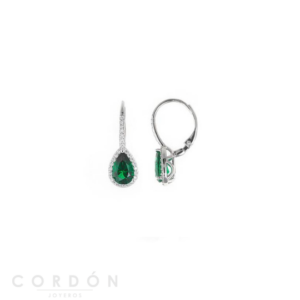 Pendientes Plata Rodio Pera Circonita Nano Verde Salvatore