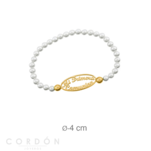 Pulsera Personalizada Perlas 2 Nombres Plata Baño Oro