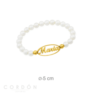 Pulsera Personalizada Perlas Plata Baño Oro