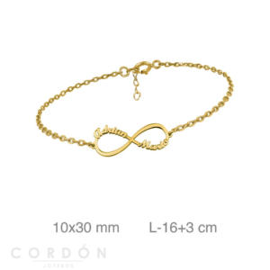 Pulsera Personalizada Infinito 2 Nombres Plata Baño Oro