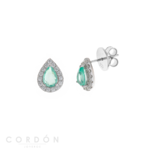 Pendientes Plata Rodio Cristal Verde Menta Pera Salvatore