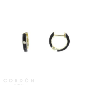 Pendientes Aro Plata Chapado Dorado Esmaltado Negro Salvatore