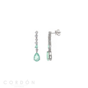 Pendientes Plata Circonitas Cristal Verde Menta Hielo Pera