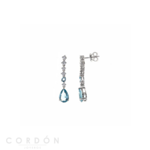 Pendientes Plata Rodio Cristal Azul Peras Circonitas Salvatore