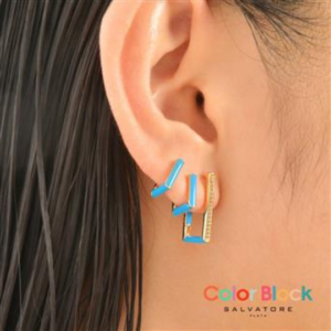 Pendientes Plata Dorado Rectángulo Esmalte Azul