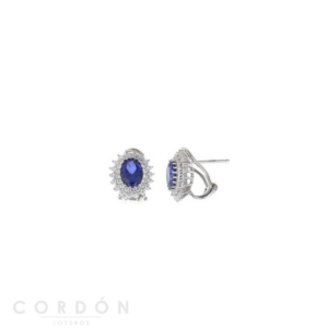 Pendientes Plata Rodio Cristal Azul Zafiro Salvatore