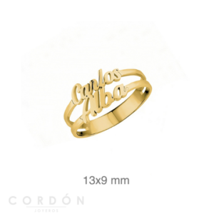 Anillo Personalizado Dos Nombres Plata Baño Oro