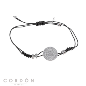 pulsera-plata-chapado-rosa-tejido-negro-circulo-blanco-salvatore