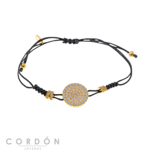 pulsera-plata-chapado-rosa-tejido-negro-circulo-marron-salvatore