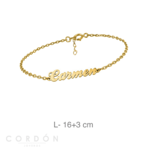 Pulsera Personalizada Nombre Plata Baño Oro