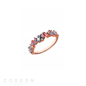 Sortija Plata Chapado Rosa Circonitas Multicolor Rectangulares Salvatore 136S0307