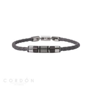 Pulsera Acero y Cuero Trenzado Gris Two Jewels