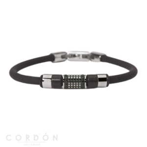 Pulsera Acero y Caucho Negro Two Jewels