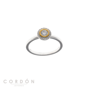 Anillo Salvatore Plata 136S0428 Astral de plata rodiada con círculo de circonitas blancas y línea dorada vista completa