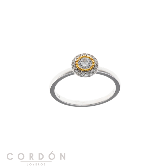 Anillo Salvatore Plata 136S0428 Astral de plata rodiada con círculo de circonitas blancas y línea dorada vista completa