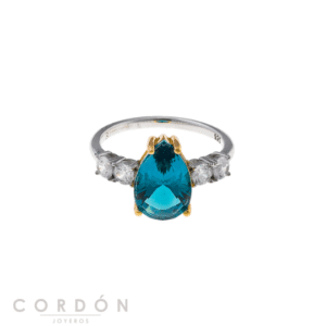 Anillo Salvatore Plata 136S0438 Vibrant de plata rodiada con pera color Paraiba y circonitas blancas vista completa