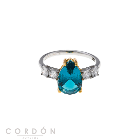 Anillo Salvatore Plata 136S0438 Vibrant de plata rodiada con pera color Paraiba y circonitas blancas vista completa
