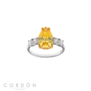 Anillo Salvatore Plata 136S0440 Vibrant de plata rodiada con pera de circonita amarilla y circonitas blancas vista completa