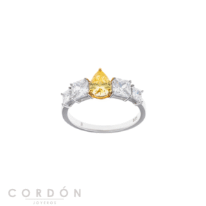 Anillo Salvatore Plata 136S0449 Vibrant de plata rodiada con pera de circonita amarilla y circonitas blancas vista completa