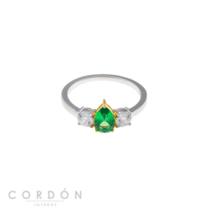 Anillo Salvatore Plata 136S0451 Vibrant de plata rodiada con pera verde tsavorita y circonitas blancas vista completa