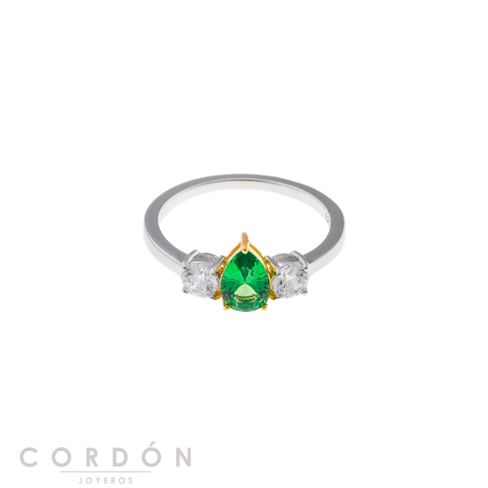 Anillo Salvatore Plata 136S0451 Vibrant de plata rodiada con pera verde tsavorita y circonitas blancas vista completa