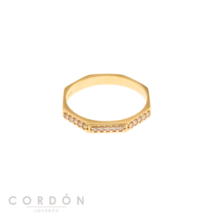 Anillo Salvatore Plata 190S0027 Mystic de plata chapada en oro con línea geométrica de circonitas vista completa